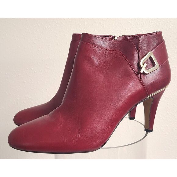 Vince Camuto Red Leather Ankle Booties US 10 EU 42 Heel Boots Mob Wife Pointed - Picture 2 of 7